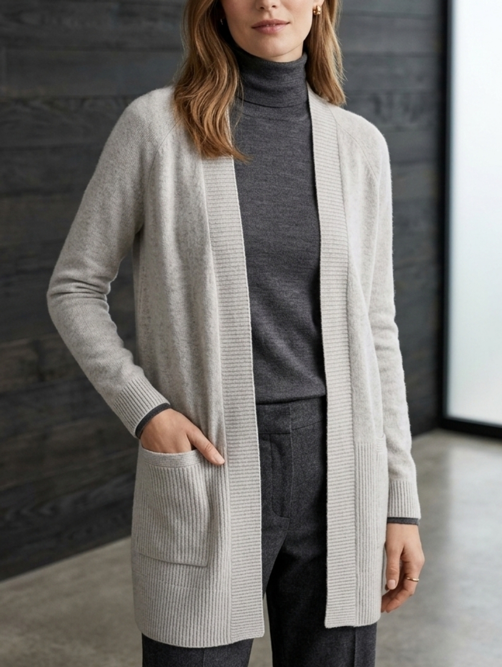 St. Tropez 100% Cashmere Light Grey Open Front Cardigan Longline